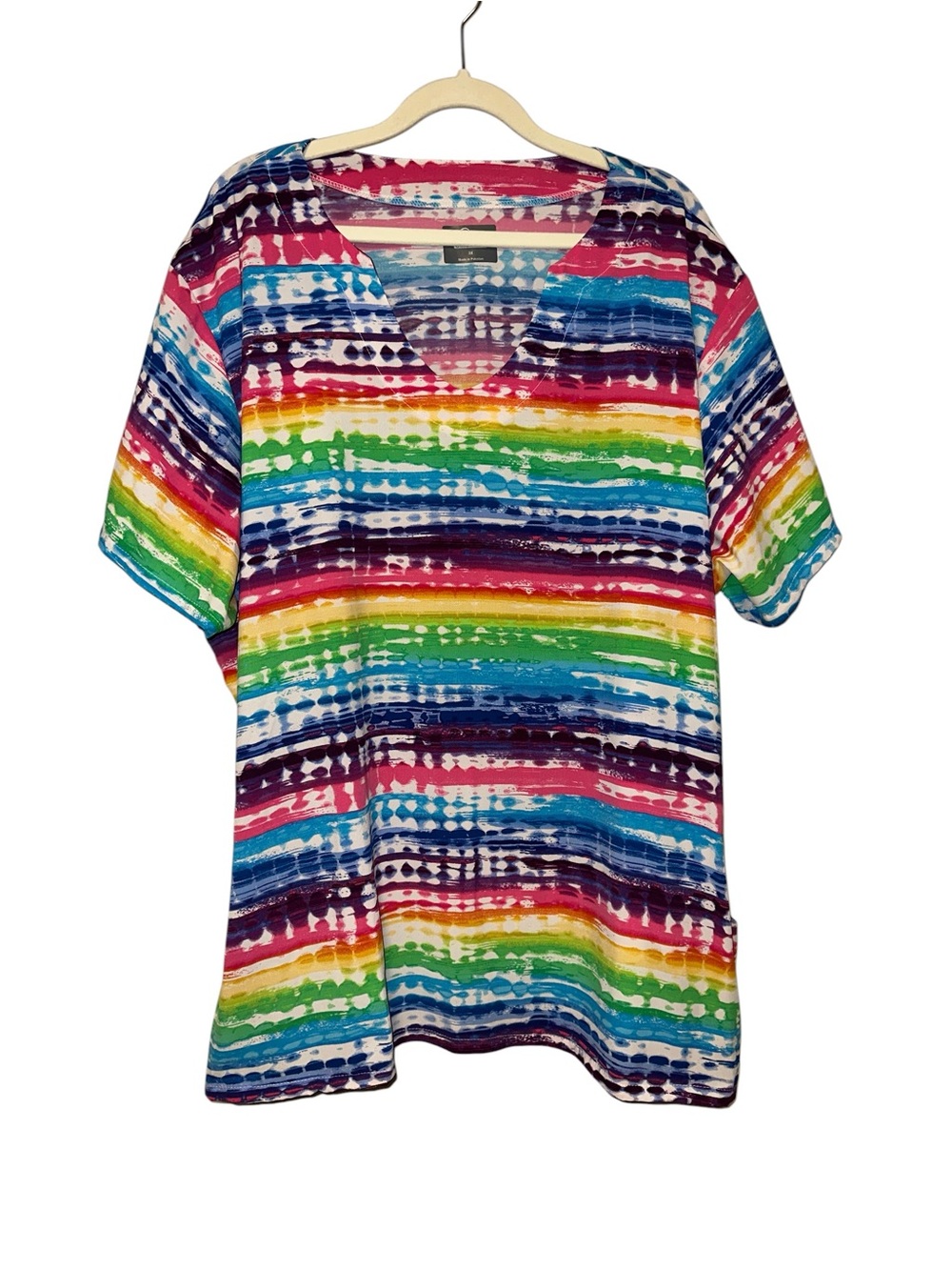 Butter Soft by UA Women's Rainbow Stripe V-Neck Tunic or Scrub Top with Pockets